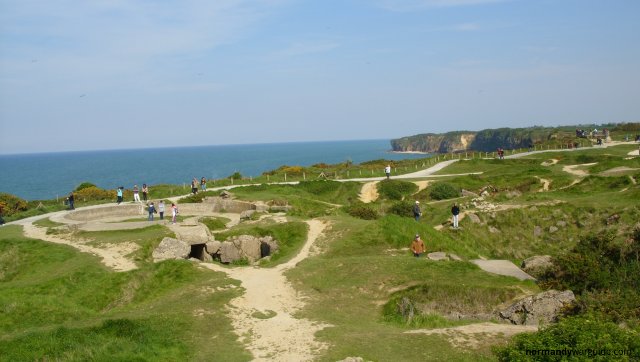 Createred landscape at Pointe du hoc including bunkers