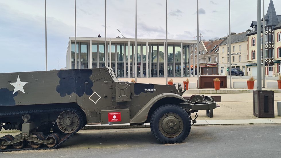 American half-track vehicle in front of the Musée du Débarquement in Arromanches