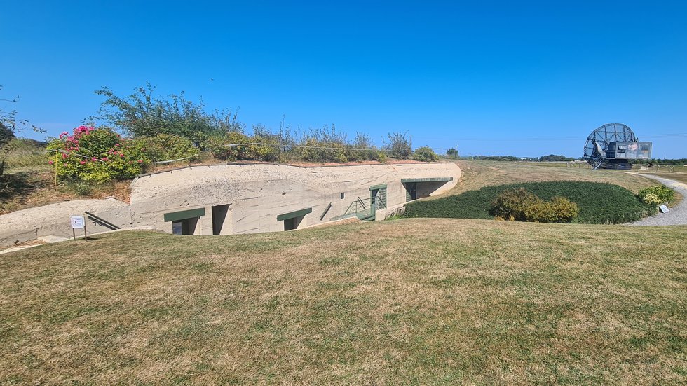 Restored German radar bunker and radar antenna at Musée Radar 1944 in Douvres-la-Délivrande