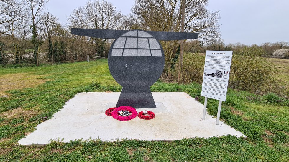 Horsa Bridge over the River Orne at Ranville, with its memorial