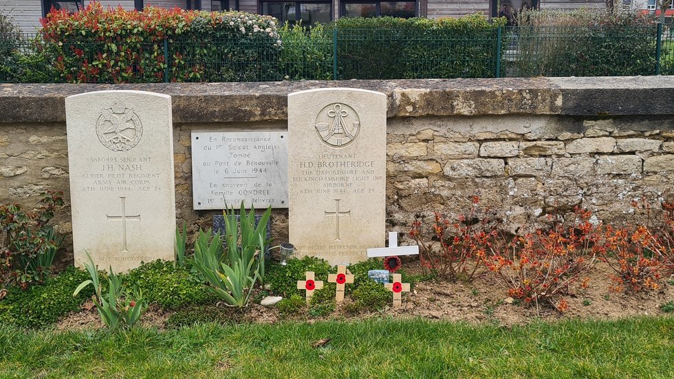 Lieutenant Herbert Denham Brotheridge's grave at Ranville church