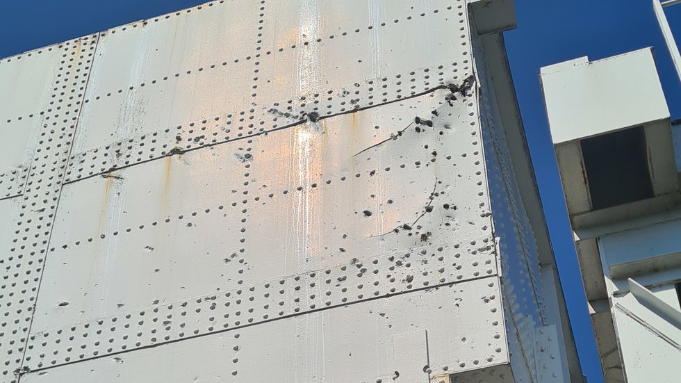 Bullet strikes and battle damage on the original Pegasus Bridge from the 1944 coup de main assault