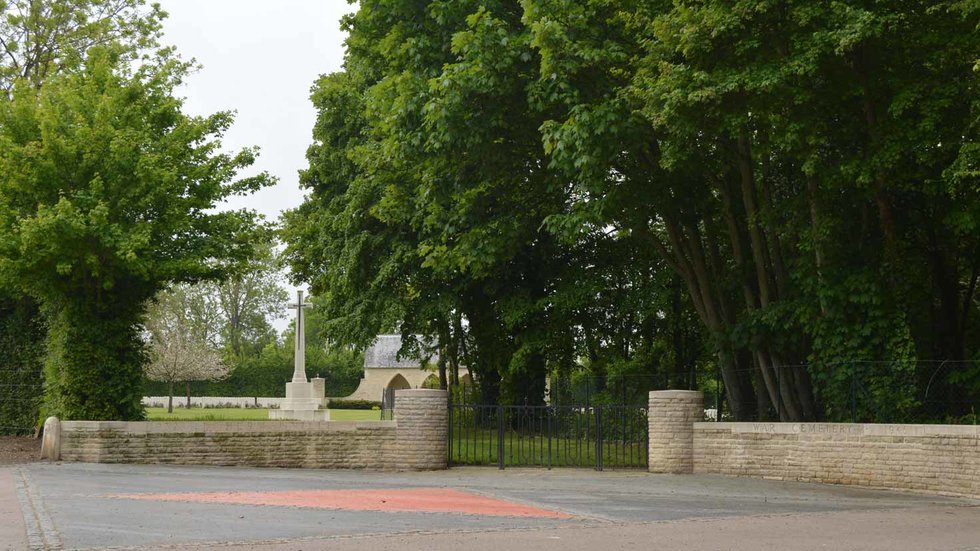 The entrance to Hermanville Commonwealth War Grave Commission Cemetery