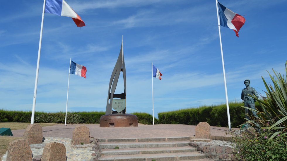 La Flamme memorial flame on a German bunker at Ouistreham, Sword Beach