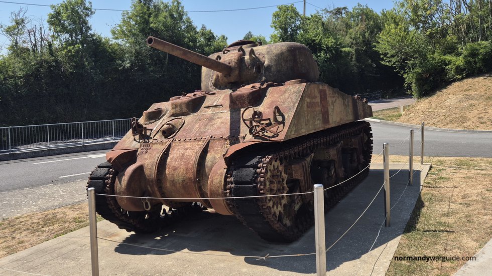 Sherman M4A4T tank outside the Musée D-Day Omaha, Vierville-sur-Mer