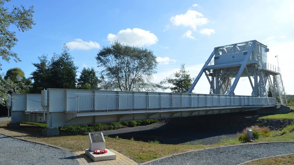 The original Pegasus Bridge, captured by British airborne forces on D-Day and now preserved at the Pegasus Bridge Museum in Bénouville, Normandy
