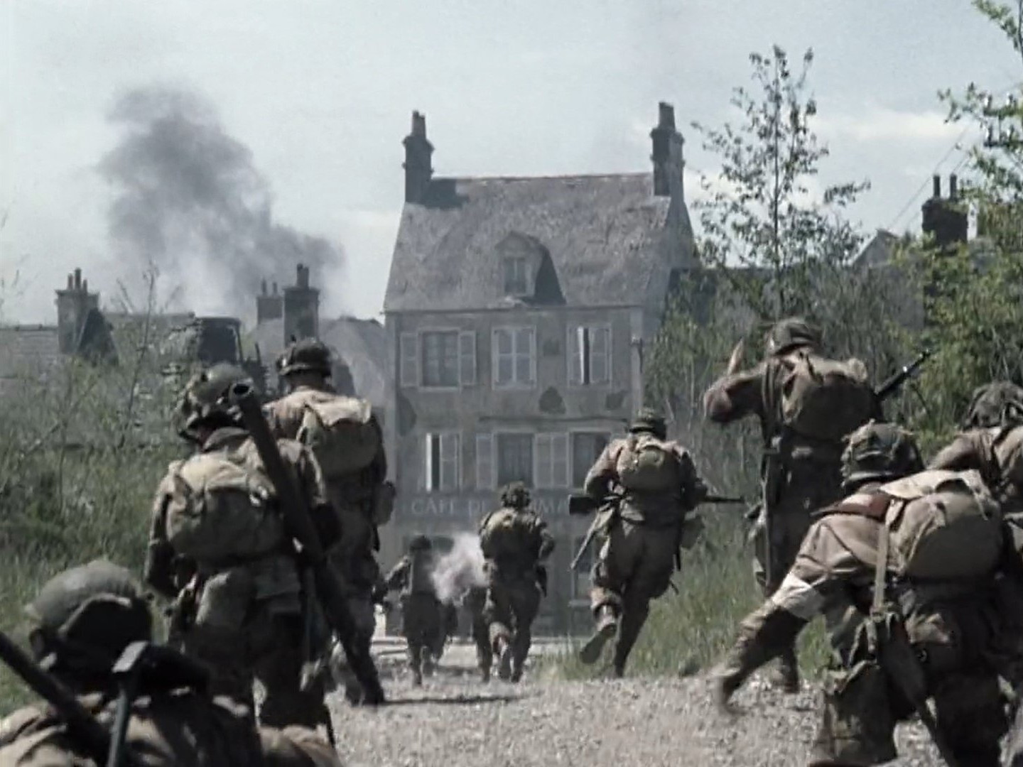 The assault on Carentan in Band of Brothers, filmed on the Hatfield backlot