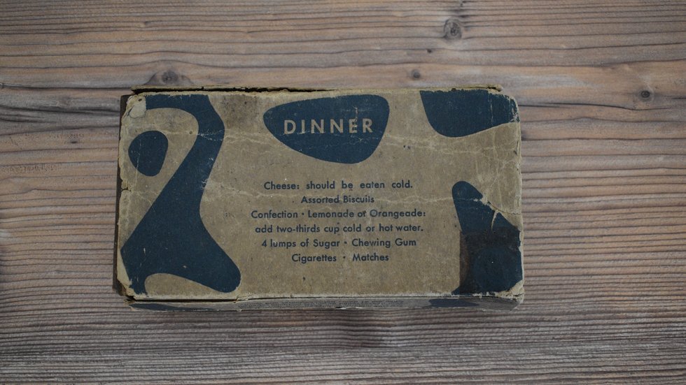 The rear of the American WW2 K-Ration box displayed a listing of its contents