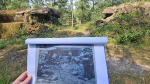 Hankley Common Atlantic Wall replica, then and now comparison