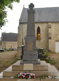 Gourbesville church yard, plaque in memory of James R Hattrick